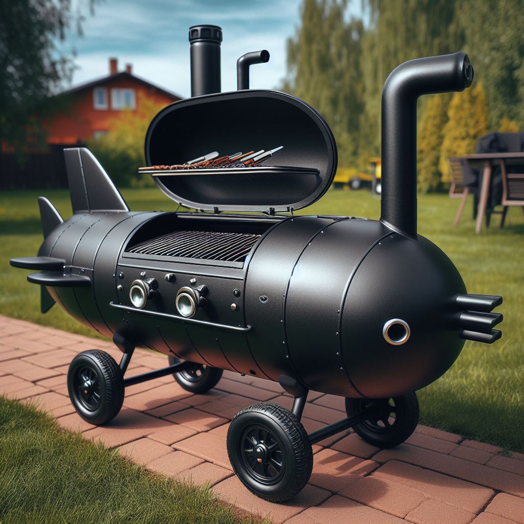 Submarine-Shaped-Outdoor-BBQ-Smoker