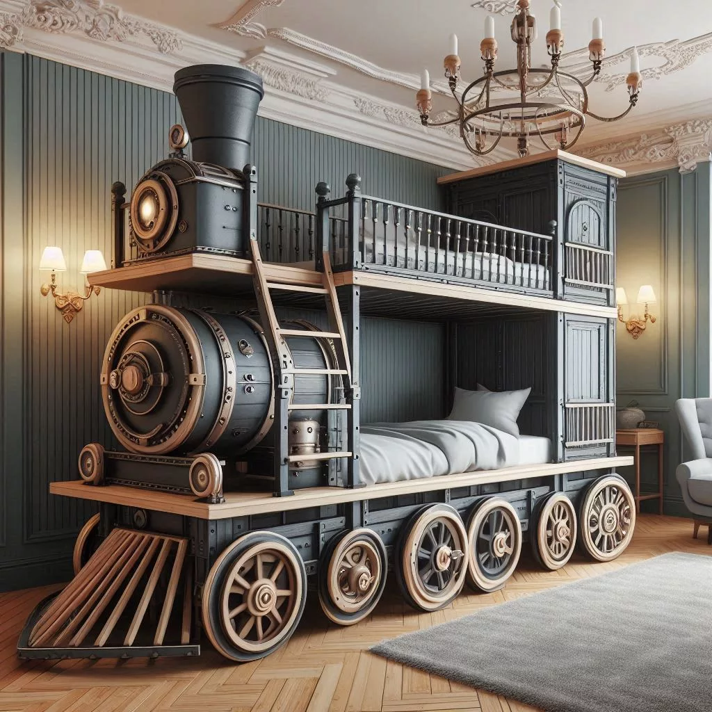 Antique-Train-Shaped-Bunk-Bed