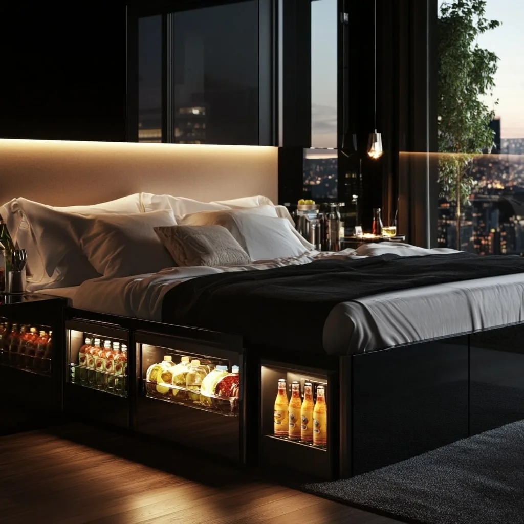 Bed with Integrated Refrigerator