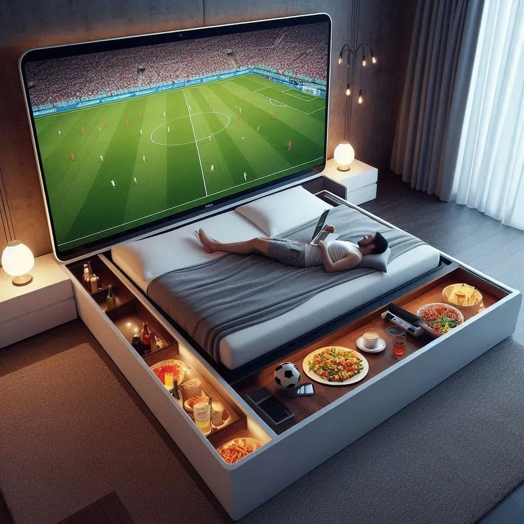 bed-with-refrigerator-laptop-and-euro-2024