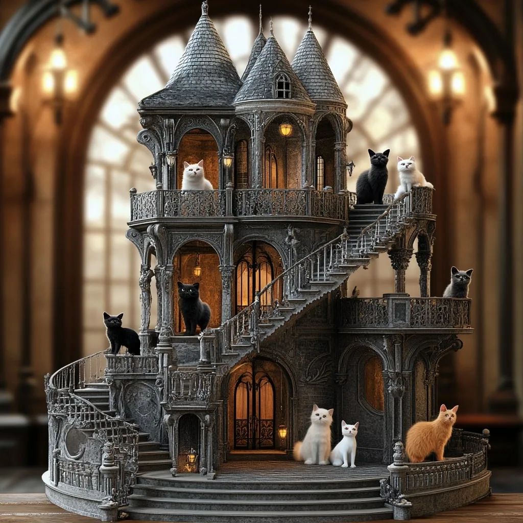 Gothic-Mansion-Shaped-Cat-House