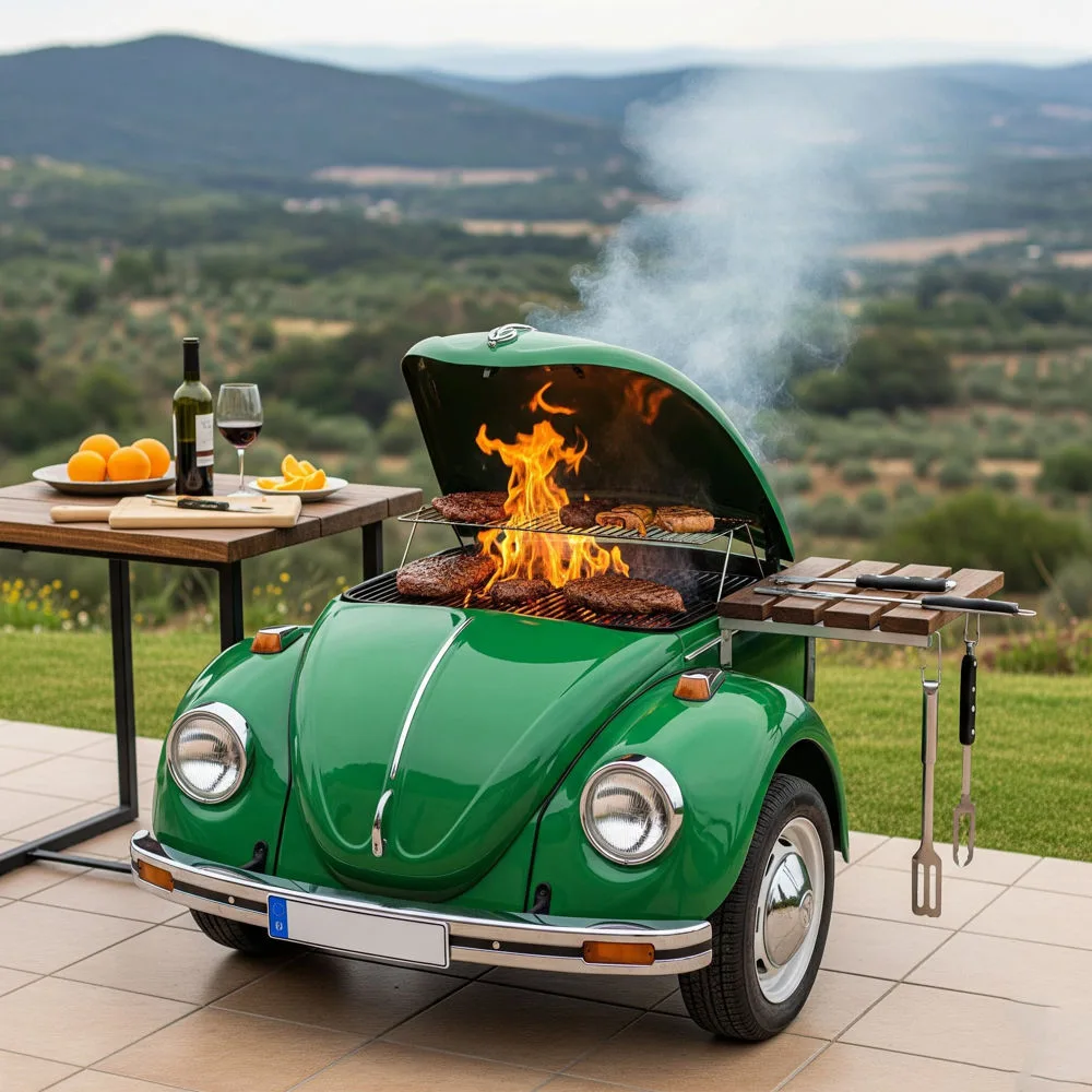 Volkswagen Beetle-Shaped BBQ Grill