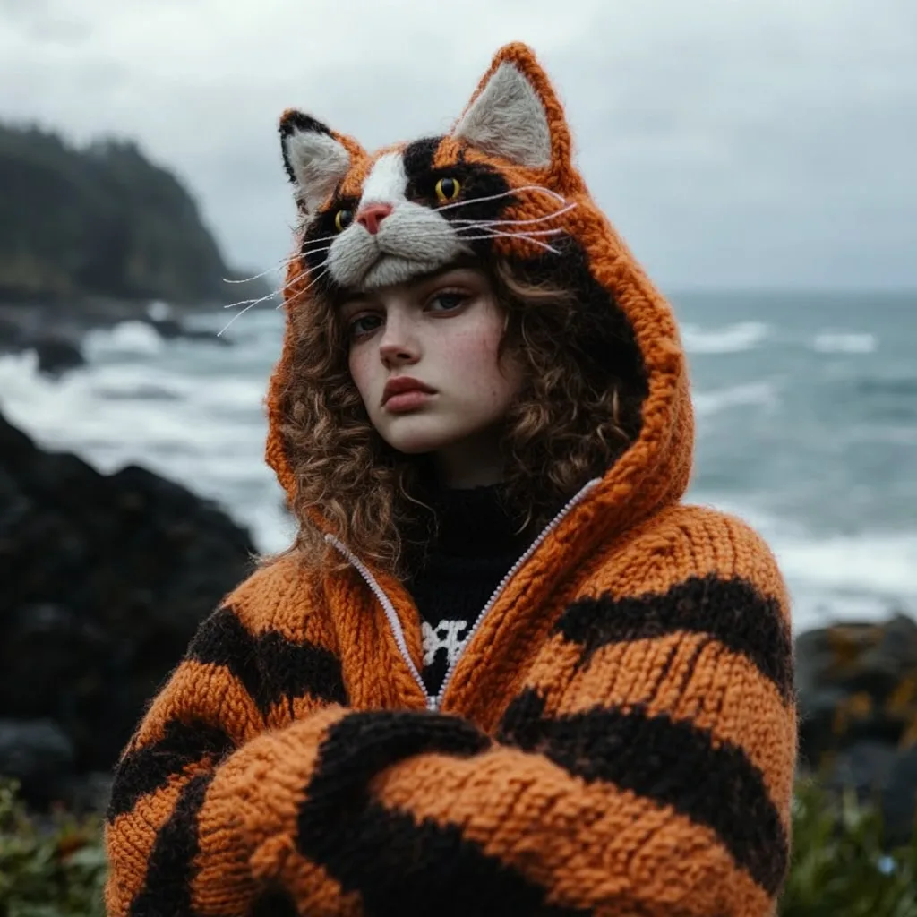 Knitted Cat-Inspired Hoodies