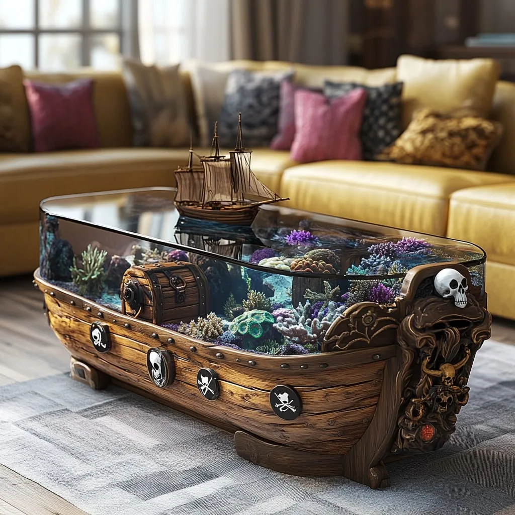 Pirate Ship Aquarium Coffee Tables